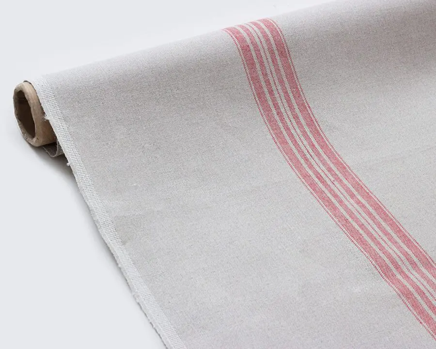 Linen fabric with red stripes
