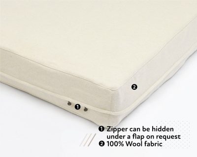 Home of Wool Natural Zip-off överdrag för madrasser och kuddar - blixtlåsdetalj