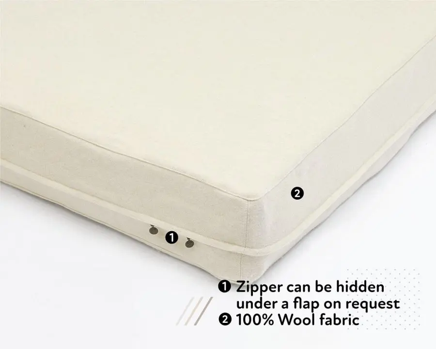 Home of Wool Natural Zip-off cover for mattresses and cushions - zipper detail