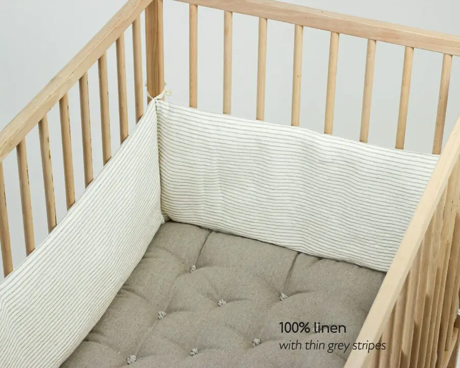 Home of Wool crib bumper in linen with stripes
