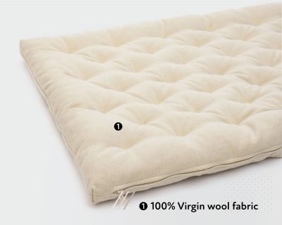 Home of Wool crib topper with natural wool filling (non-toxic top mattress) - zipper detail