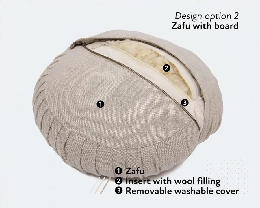 Home of Wool zafu yoga meditation cushion with natural wool filling - open