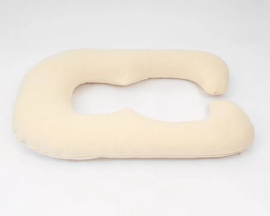 Home of Wool - U-shaped pregnancy pillow with natural wool stuffing stuffing - side with zipper
