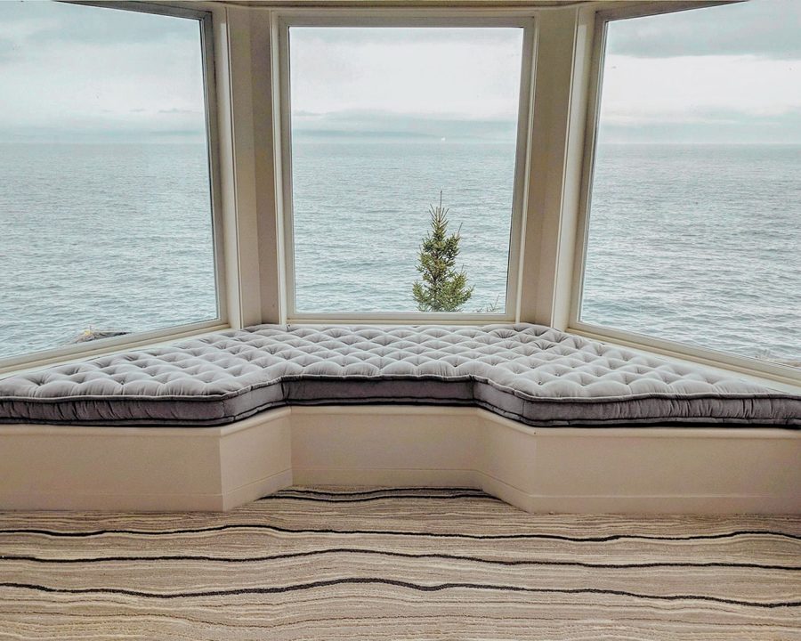 Home of Wool custom trapezoid grey bay window tufted cushion