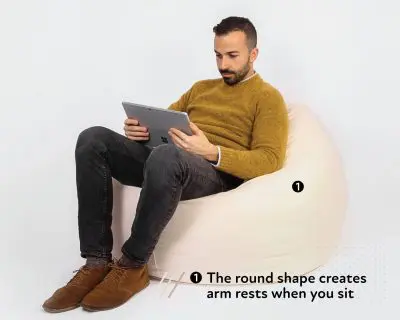Home of Wool runder Sitzsack Stuhl mit Text