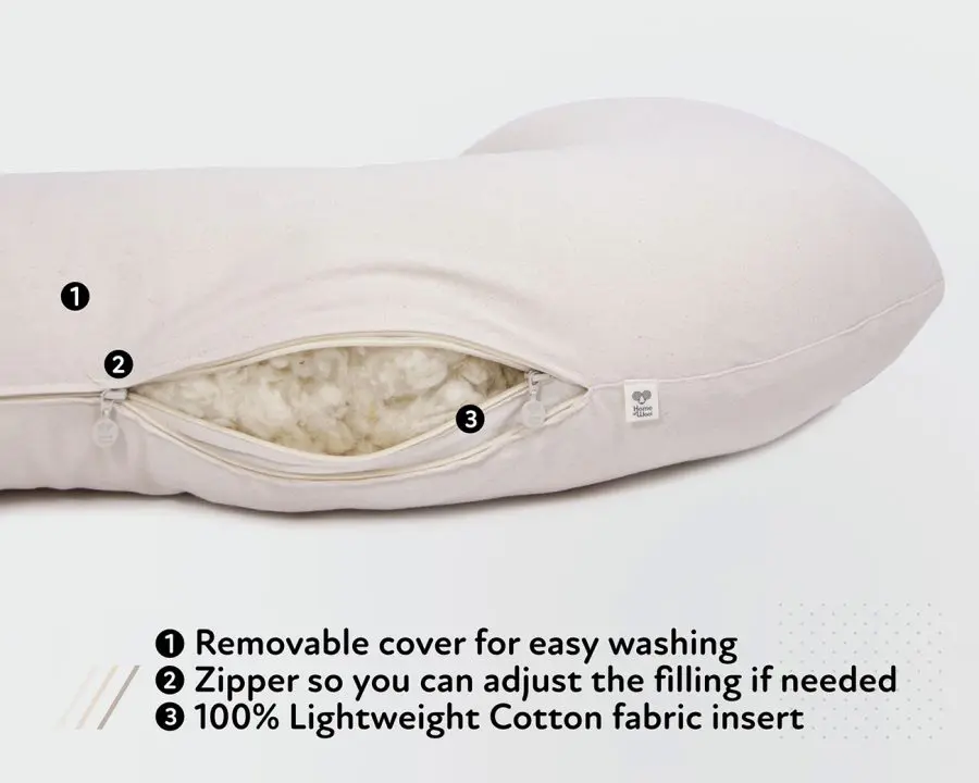 home of wool c shaped pregnancy pillow wool stuffing - with text
