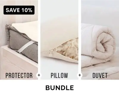 Home of Wool Complementary Bedding Bundle - wool mattress protector, adjustable sleeping pillow and wool duvet insert