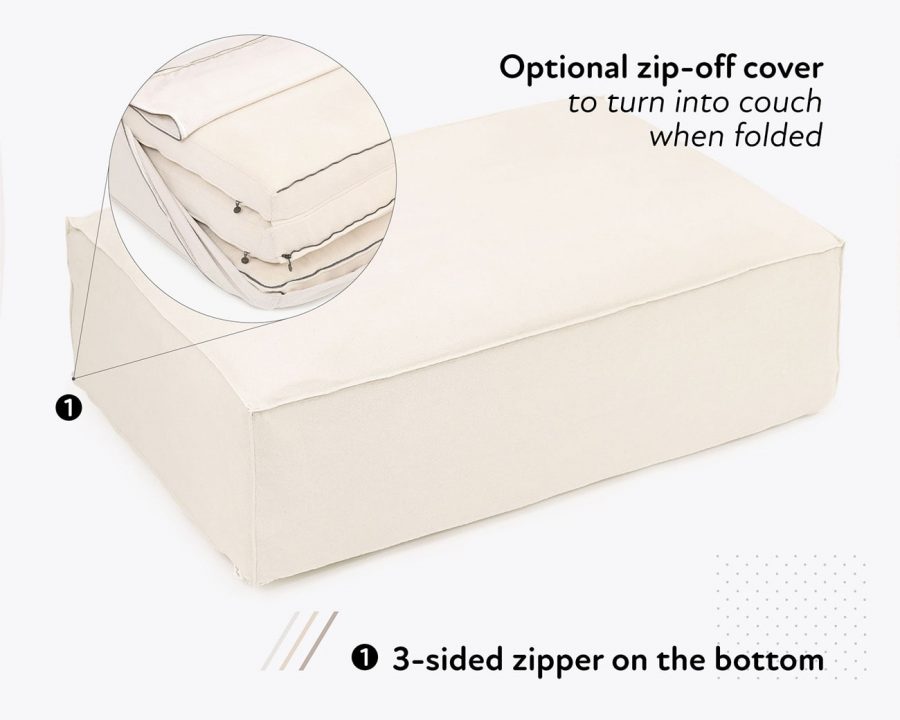 Home of Wool foldable wool mattress with zip-off cover - details