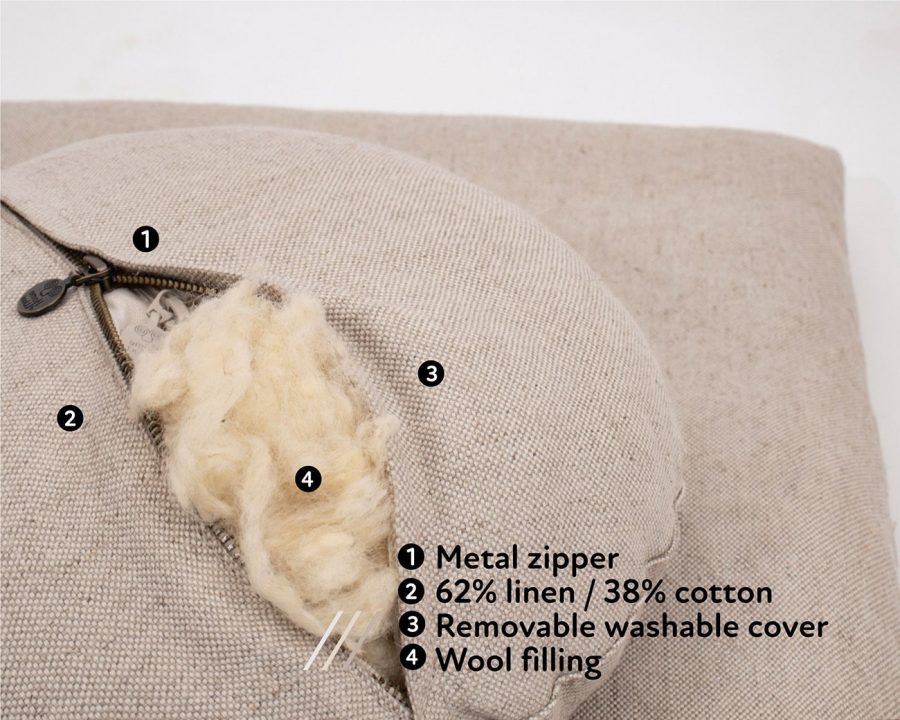 Home of Wool natural meditation cushions - zafu stuffing detail