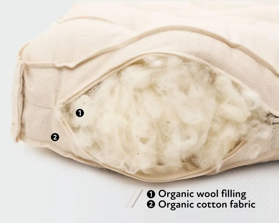 Home of Wool Colchón de cuna totalmente natural con materias certificadas gots - detalle de relleno de lana