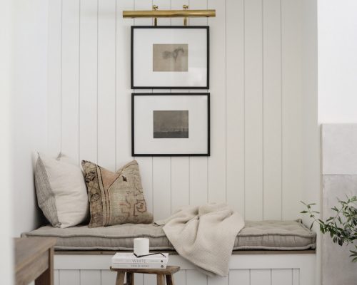 Home of Wool and Grey Lane Homestead collaboration - custom handmade linen bench cushion