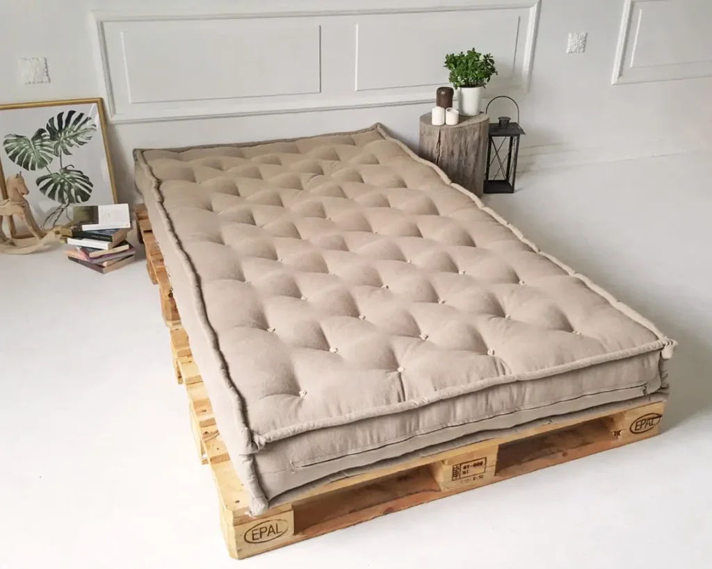 wool mattress on a wooden bedroom in a white room
