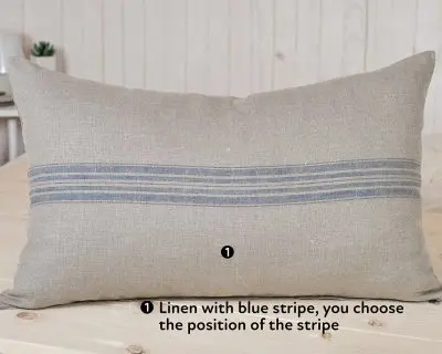 Home of Wool throw pillow with natural wool filling - blue striped linen
