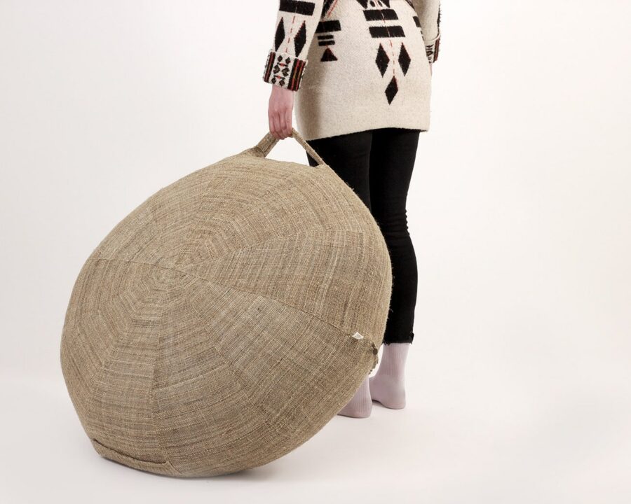 Round Ottoman Cushion with hemp cover and model