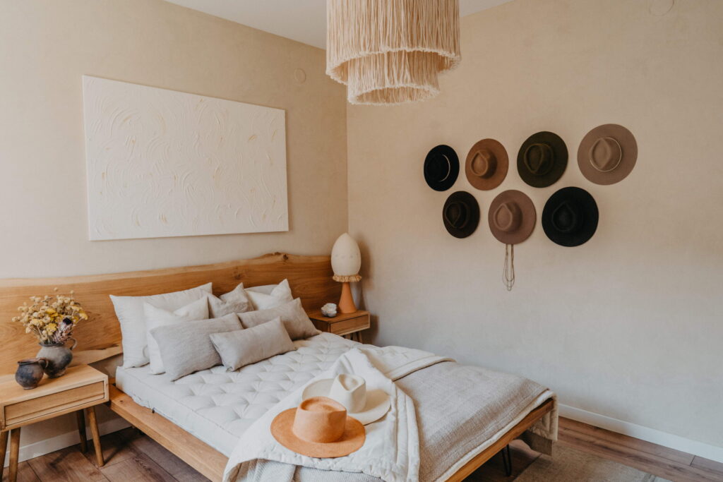 modern bedroom with home of wool mattress and duvet