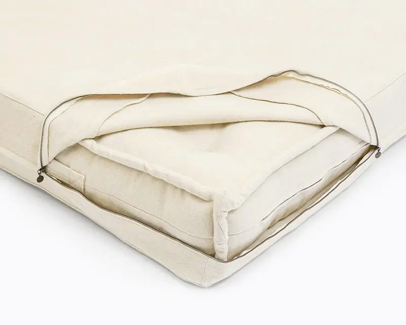 Home of Wool Natural Zip-off cover for mattresses and cushions - unzipped