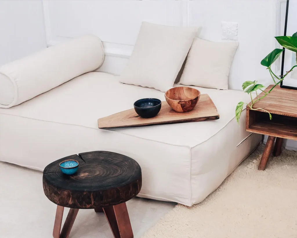 cozy living room space with a foldable wool mattress