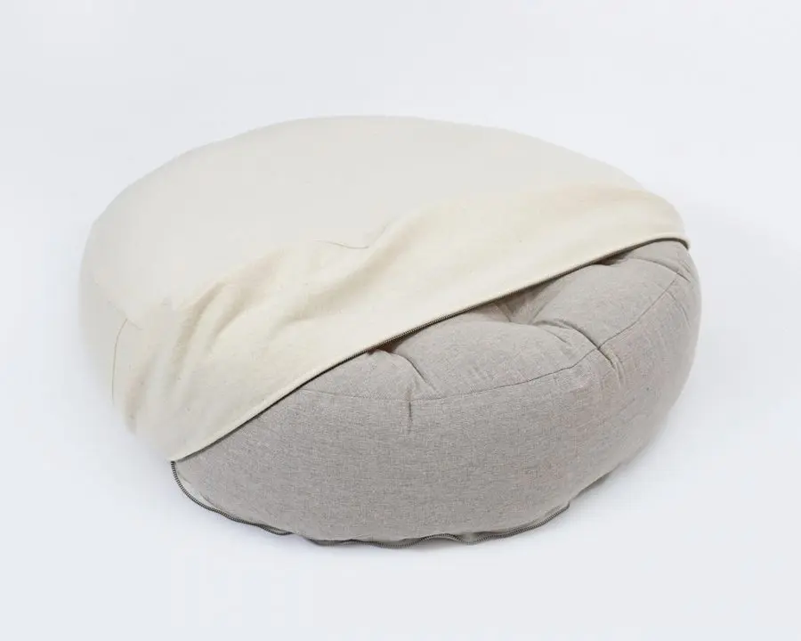 Home of Wool Round Pillow Pet Bed with cover half taken off