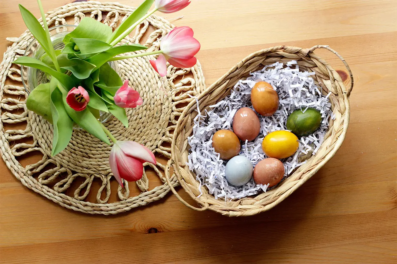 easter eggs in a wooden basket