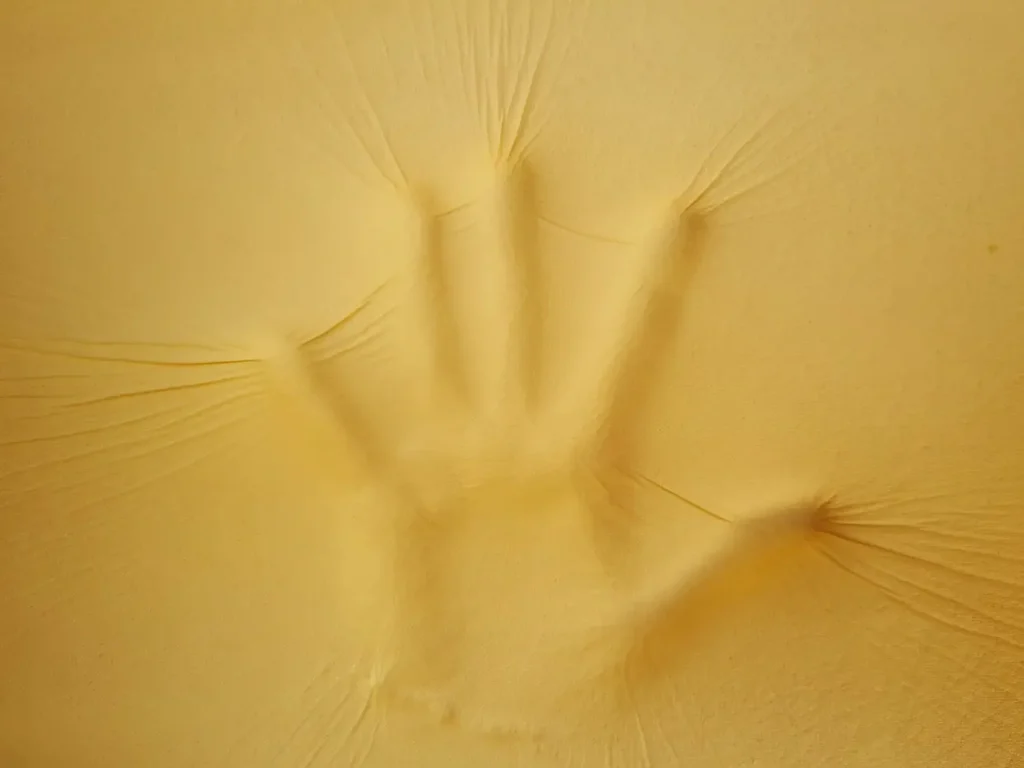 hand imprint on foam mattress