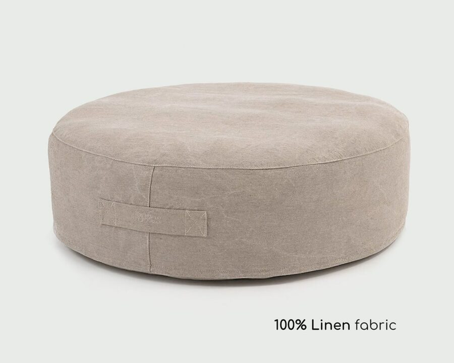 Round Ottoman with Flat Sides in 100% linen cover