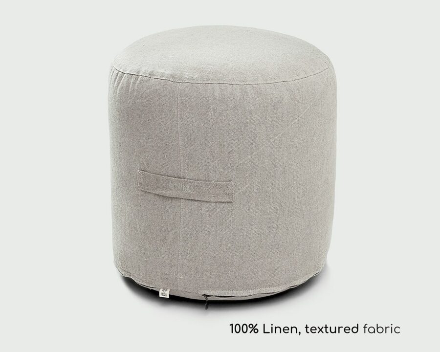 Round Ottoman with Flat Sides in textured linen