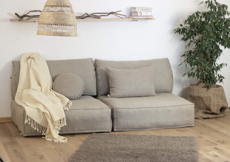wool frameless sofa at home