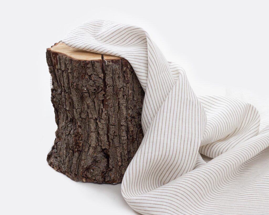 linen fabric with thin grey stripes