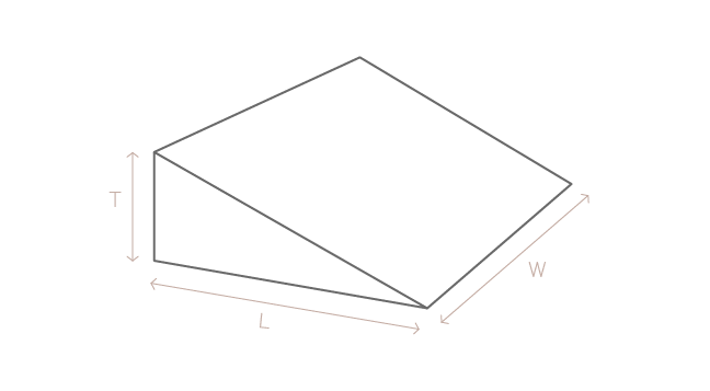 diagram over dimensjoner på kileformet pute